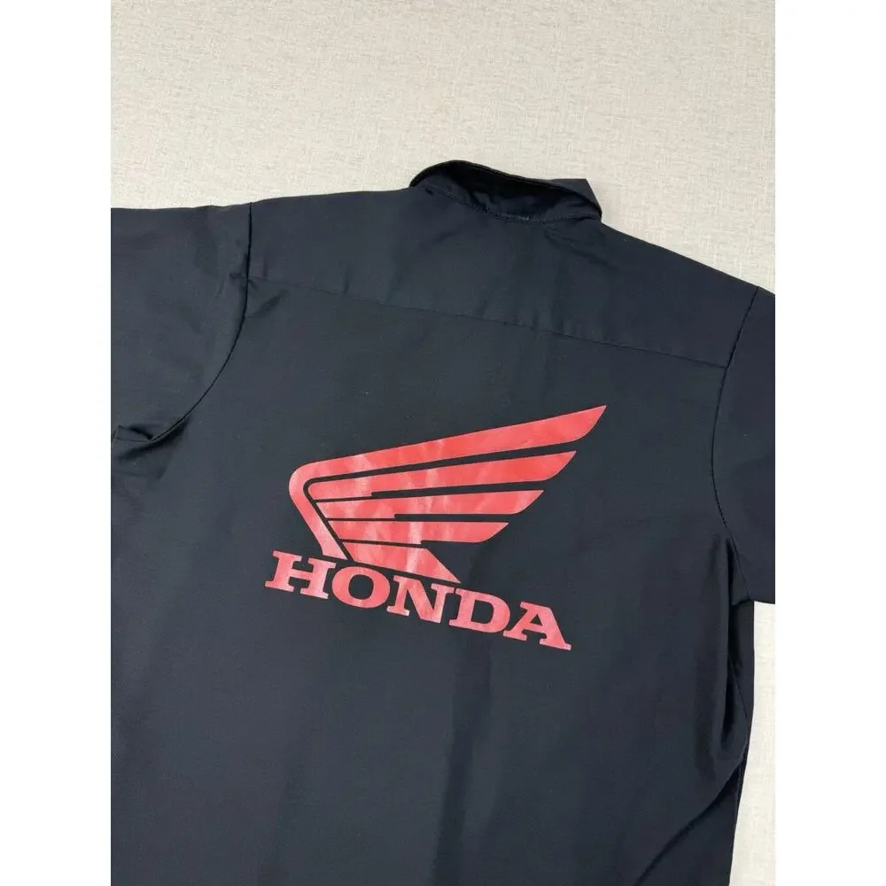 Red Kap Honda Licensed Work Shirt Mens Medium Black Mechanic Button Front